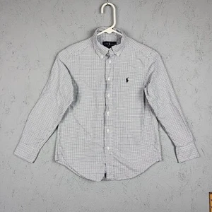 Ralph Lauren Boys Medium Button Down Shirt Long Sleeve Blue Plaid Small Pony - Picture 1 of 7