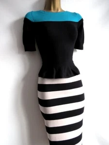 Karen Millen stripe peplum bodycon dress size 12 - Picture 1 of 5