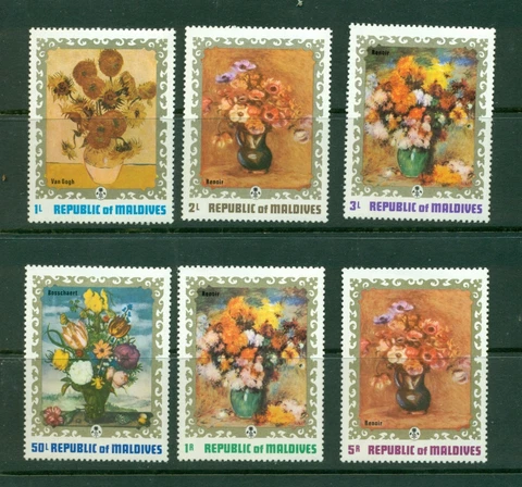 Maldive Islands  #420-25 (1973 Flower Paintings set) VFMNH CV $4.85 Cover