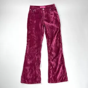Vtg Betsey Johnson Hot Pink Velvet Low Rise Flare Pants Womens Size 24” - Bild 1 von 5