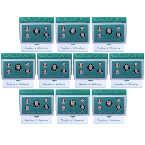 1996 S Proof Set 10 Pack Nice Original Boxes & COAs US Mint 50 Coin Lot Cover