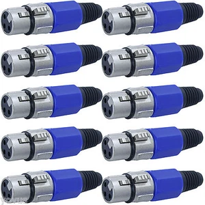 Confezione 10 Jack XLR FEMMINA 3 Pin Colore BLU Cavo Microfono Cavo Audio Spina - Foto 1 di 1