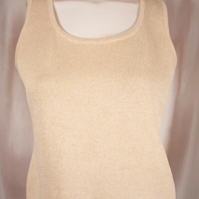 ST. JOHN Ivory Gold Shimmer Santana Knit Women Tank Top Size S M - Image 1 of 4