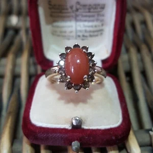 925 Sterling Silver Ring, Natural Red Quartz And Smoky Quartz, Size R US 8.5 - Picture 1 of 8