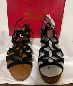 Carlos Santana Damen-Sandalen Größe 10 Kiara Gladiator Keilabsatz schwarz Stoff zum Binden - Bild 1 von 7