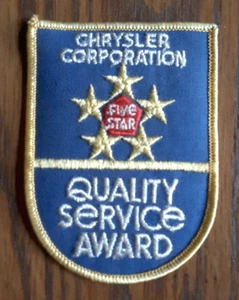 PARCHE BORDADO PREMIO SERVICIO CALIDAD 5 ESTRELLAS CHRYSLER CORPORATION - Imagen 1 de 2