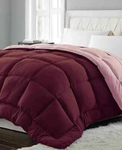 Royal Luxe Blue Ridge Reversible Down Alt Comforter Burgundy mauve, FULL / QUEEN - Picture 1 of 14