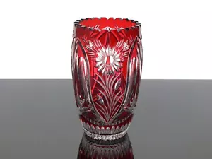 LAUSITZER HAND-CRAFTED RUBY RED CUT TO CLEAR LARGE 10” CRYSTAL BOUQUET VASE - Picture 1 of 9