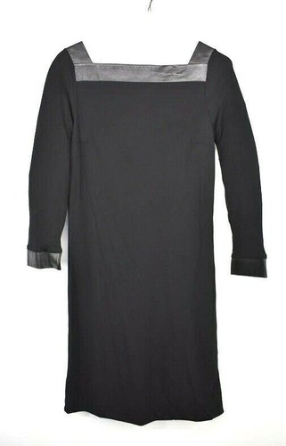 Abito da donna in jersey nero Gucci foderato in pelle finiture 3 4 maniche $1390 S