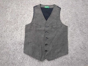United Colors of Benetton Vest Youth Large Botton Up Pockets V-Neck Textured - Picture 1 of 7