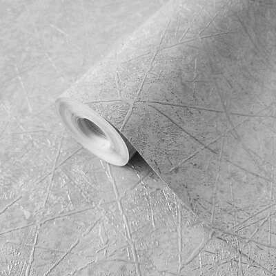Light gray silver metallic abstract lines Faux plaster Textured wallpaper rolls - Image 1 of 4