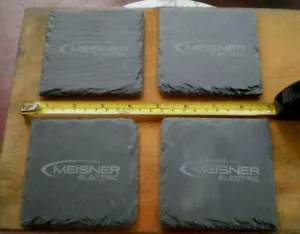 Coasters (Set of 4) Square Slate ~ Meisner Electric ~ 4"x4" ~ Black - Picture 1 of 4