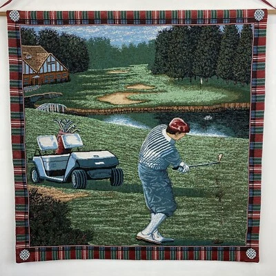 Golf Wall Hanging Decor Tapestry Golfing Club House Old Money 26" Square Read - Image 1 of 4