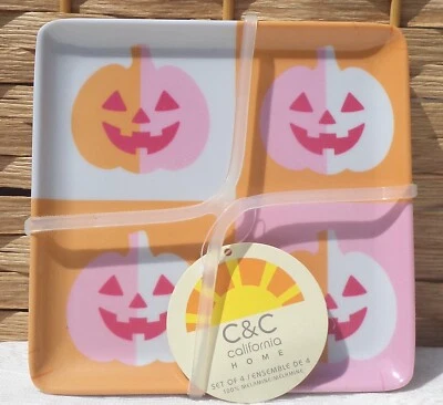 C&C CALIFORNIA Rosa Naranja MELAMINA 6" Platos Cuadrados JUEGO De 4 Calabazas Aperitivo Foto 1 de 4