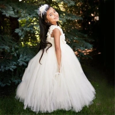 Girls Tutu Dress Kids Ball Gown Hairbow Children Wedding Party Costume Dress - Image 1 of 4