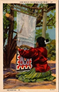 How Navajo Indian Rugs are Made Linen Postcard - Bild 1 von 2