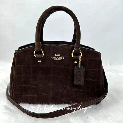 Coach Savannah Small Carryall Bag In Crocodile-embossed Suede/Maple CCC73 NWT - Image 1 of 4