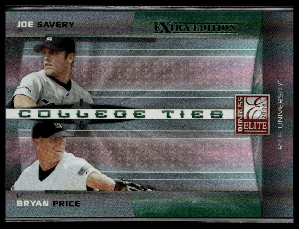 2008 Donruss Elite Extra #CTC-25 Joe Savery / B. Price College Ties Green #/1500 - Image 1 of 2