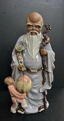 "FIGURA INMORTAL ESMALTADA CRAQUELADA CHINA DE COLECCIÓN SELLO MARCA 20"" T" Foto 1 de 4