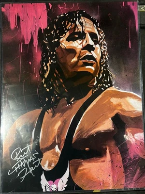 Póster oficial de Rob Schamberger - Bret "The Hitman" Hart firmado 18x24 WWE 3x Salón de la fama Foto 1 de 2