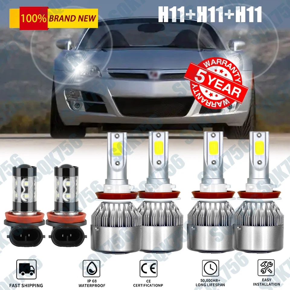 6000K Bombillas LED Faros Alta/Baja + Niebla 6x Bombillas Combo Para Saturn Sky 2007-2010 6x Foto 1 de 4