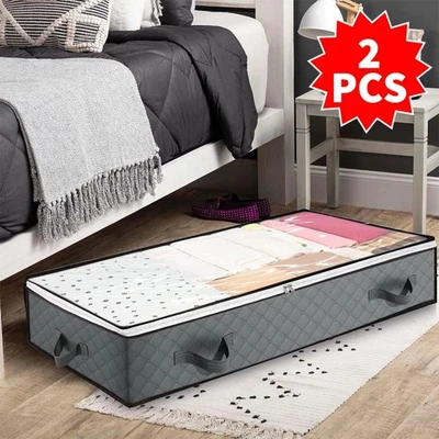 2PCS Underbed Storage Bag 90L Under Bed Storage Box with Lid for Clothes Bedding - Image 1 of 4