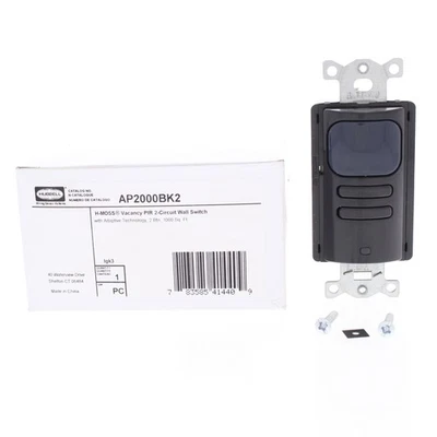 Interruptor sensor de ocupación Hubbell negro adaptable PIR 2 circuitos 120/277V AP2000BK2 Foto 1 de 4