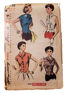 Vintage 1950's Simplicity Misses'/Juniors Weskit Shirt Buttons Collar Size 16 - Picture 1 of 5