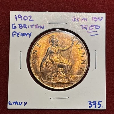 1902 Great Britain Penny Red Uncirculated Beautiful Eye Appeal  Free Shipping - Image 1 of 4
