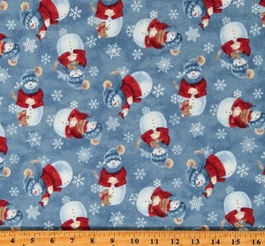 Flannel Snowman Toss Little Donkey's Christmas Blue Flannel Fabric BTY D278.42 - Picture 1 of 1