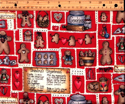 Vintage Dianna Marcum Gingerbread Cotton Fabric Quilting 3/4 yd x 44" Serged - Image 1 of 2