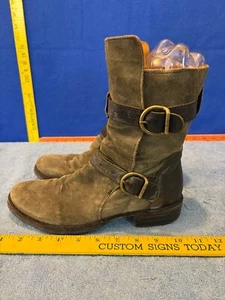 Florentini Baker Gray Suede Strap Ankle Moto Boots Women's size 37 - Picture 1 of 18