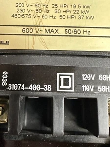 SQUARE D 8536SE01S, NEMA GRÖSSE 3, 600V SPULE 120V SCHÜTZ - Bild 1 von 6