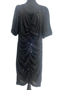 NEU City schickes Kleid Größe L 20 Pailletten schwarz 3/4 Arm gerafft - Bild 1 von 6