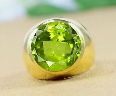 Solid 925 Sterling Silver Green Peridot Zircon Cut Gemstone Signet Men's Ring - Image 1 of 4