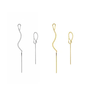 Pendientes minimalistas de plata esterlina 925 roscado de línea de hilo A1638 - Imagen 1 de 11