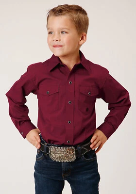 Roper Kids Boys Black Solid Fill Wine 100% Cotton L/S Shirt - Image 1 of 4