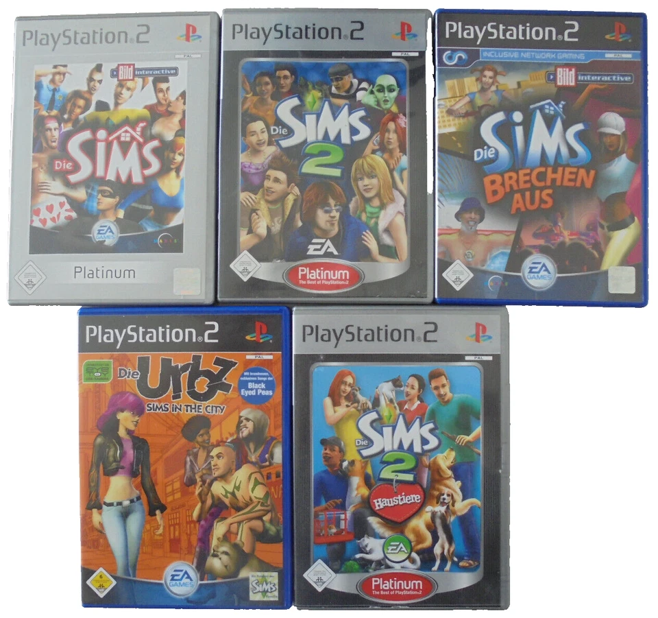 5 x SIMS-Bundle :Die Sims 1+2 + Haustiere + URBZ + Brechen aus ( Playstation 2 ) - Bild 1 von 1