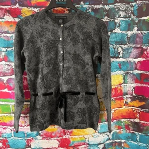 Sarah Spencer Lambs Wool Angora Gray Floral Cardigan Sweater Tie Waist Size XS - Picture 1 of 5