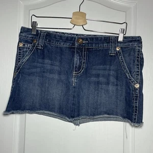 Billabong Women's Denim Jean Mini Skirt Raw Hems Design Pockets Blue 13 - Picture 1 of 11