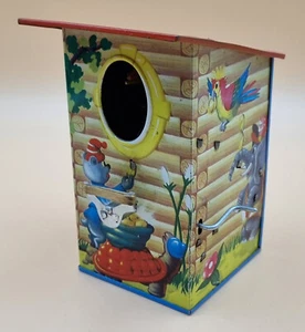 Mechanische Spardose, Sparbüchse farbig lithografiert, Vögelchen nimmt Geldstück - Bild 1 von 7