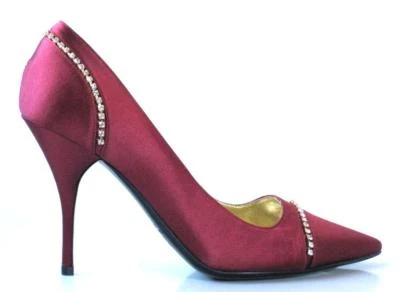 MARY NORTON crimson red satin JEWELED heels shoes made in Italy classy NIB $525 - Image 1 of 4
