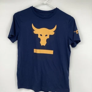 Boys Under Armour Project Rock Short Sleeve Tee navy blue/gold large - Picture 1 of 4