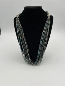 Signed PD Premiere Designs Necklace Beaded Blue & Gray Magnet closure - Picture 1 of 6