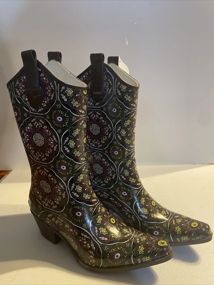 Botas de Lluvia Corkys Paisley Vaquera Occidental 6 Marrón Con Rosa, Púrpura Y Amarillo Foto 1 de 4
