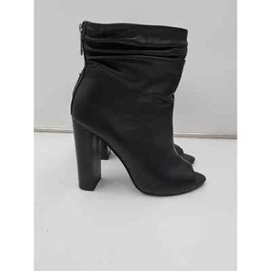 NWOT FSJ Black peep toe Chunky Stacked High Heels slouch zip back shoeties 11 - Picture 1 of 8