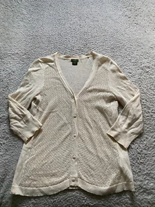 Eddie Bauer Women Lace Sheer 3/4 Sleeve V-Neck Cardigan Sweater Beige Size M - Picture 1 of 8