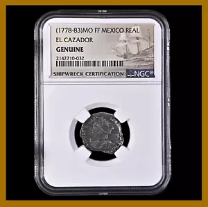 Mexico 1 Real Silver Coin, 1778-1783 El Cazador Shipwreck NGC 2142710-032 - Picture 1 of 4