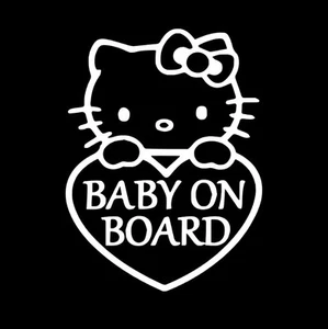 Calcomanía de vinilo personalizada para ventana de coche Hello Kitty bebé a bordo 4x5,5 pulgadas! - Imagen 1 de 5