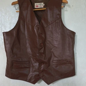 Gilet uomo pelle marrone vintage anni 70 Sears pelle negozio bottoni taglia 48 alto - Foto 1 di 11